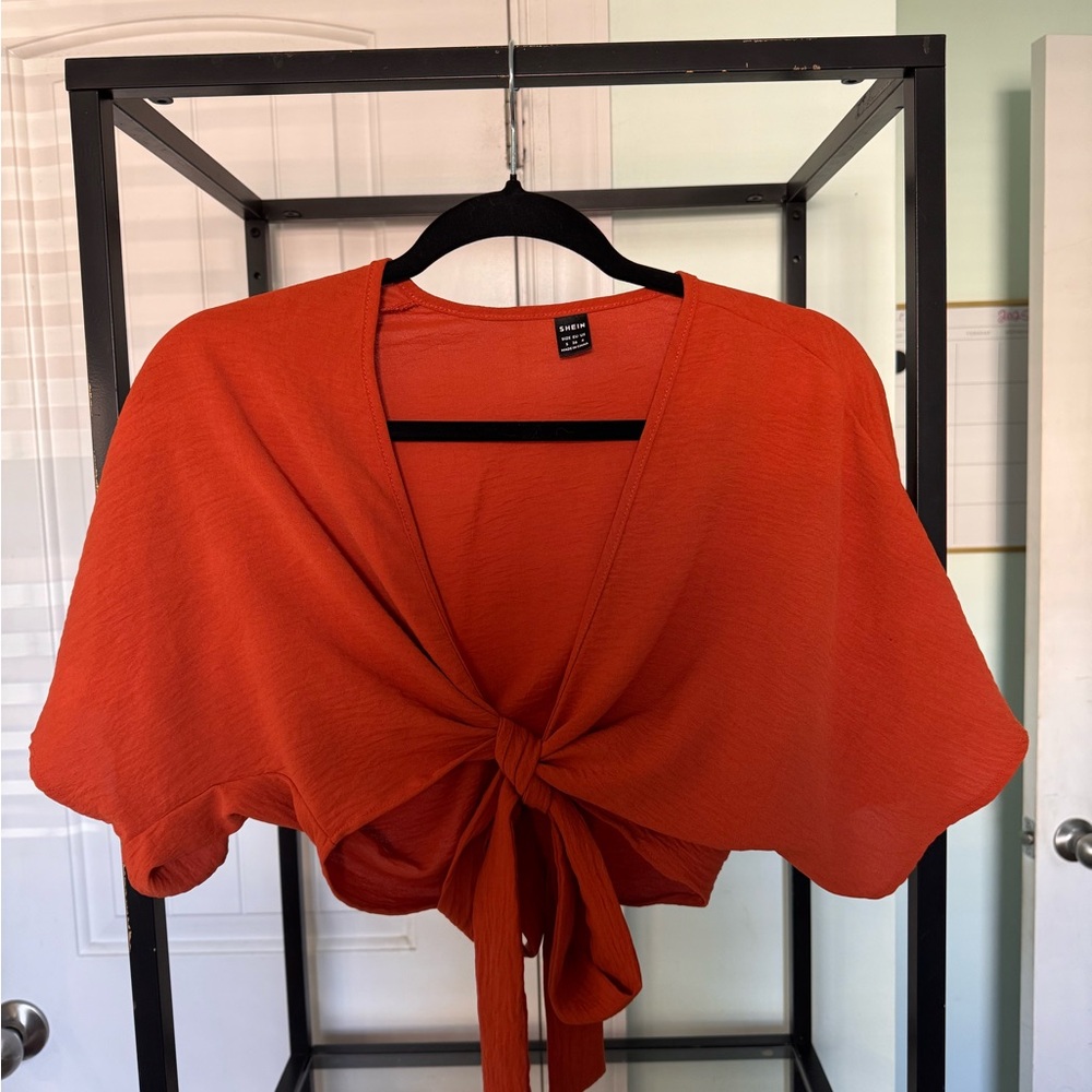 Women's Orange Tie-Front Sweater